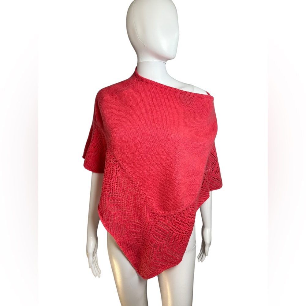 Magaschoni Coral Pink 100% Cashmere Poncho Top Sweater A-Symmetrical OS